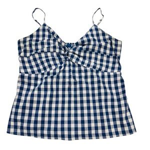 Old Navy Gingham Plaid Baby Doll Tank Top Y2K Blue L Cottagecore Peasant Beachy